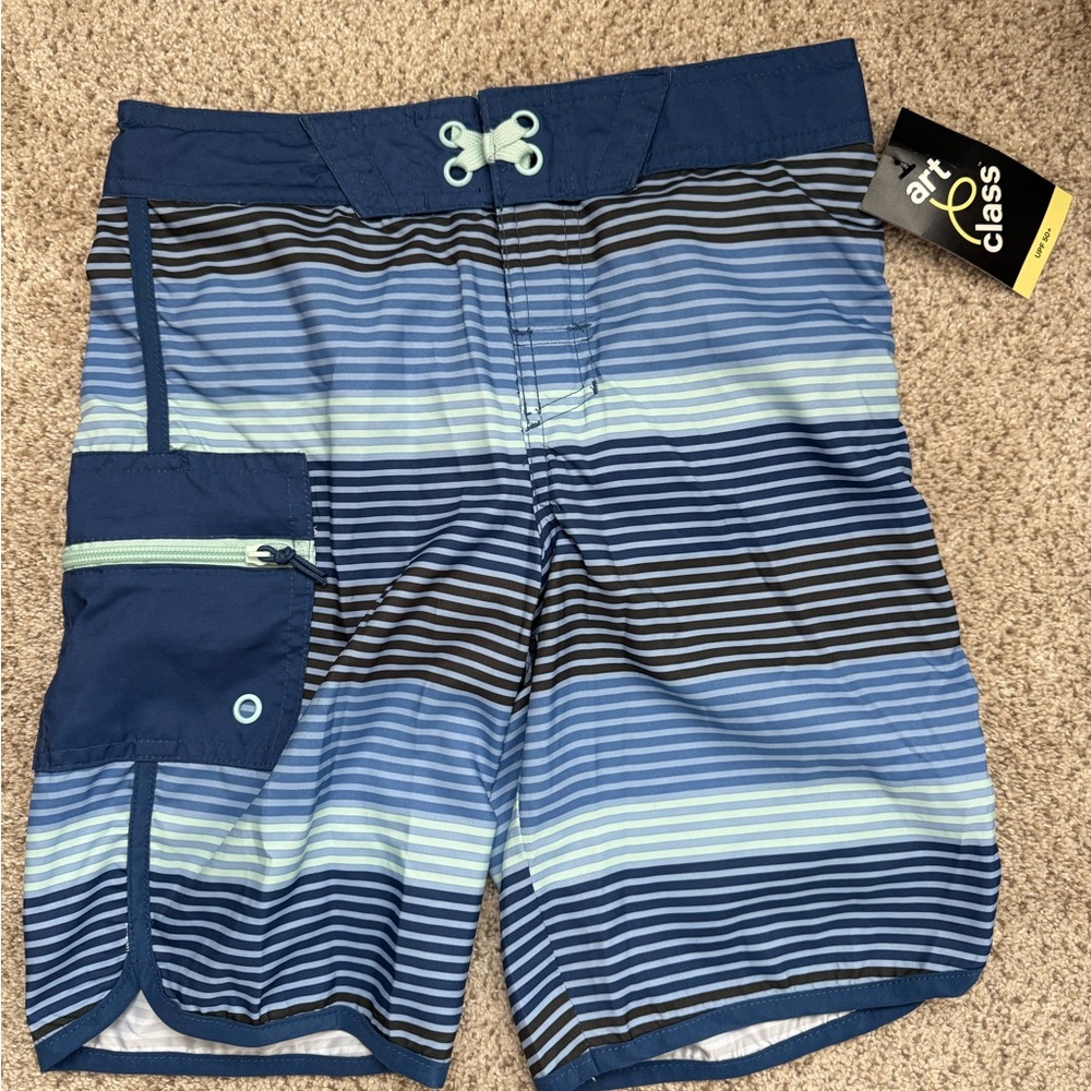 Art Class Navy and Light Blue Striped Youth Swim Shorts